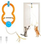ALL FOR PAWS Interactive Cat Toy for Indoor Cats, Automatic Door Hanging Feather Wand Toy, USB Re...