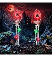 Halloween Decorations Outdoor, 2 Pack Halloween Skeleton Hands Decorations | with Eyeball & Spide...