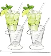 ZEAYEA Set of 4 Mint Julep Cups, 12 oz Glass Julep Cups with Straws and Brushes for Party Bar Hom...