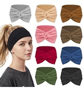 ZhouBoat 9 Pcs Stretchy Headbands for Women Non Slip Wide Elastic Head Bands Soft Twist Knotted H...