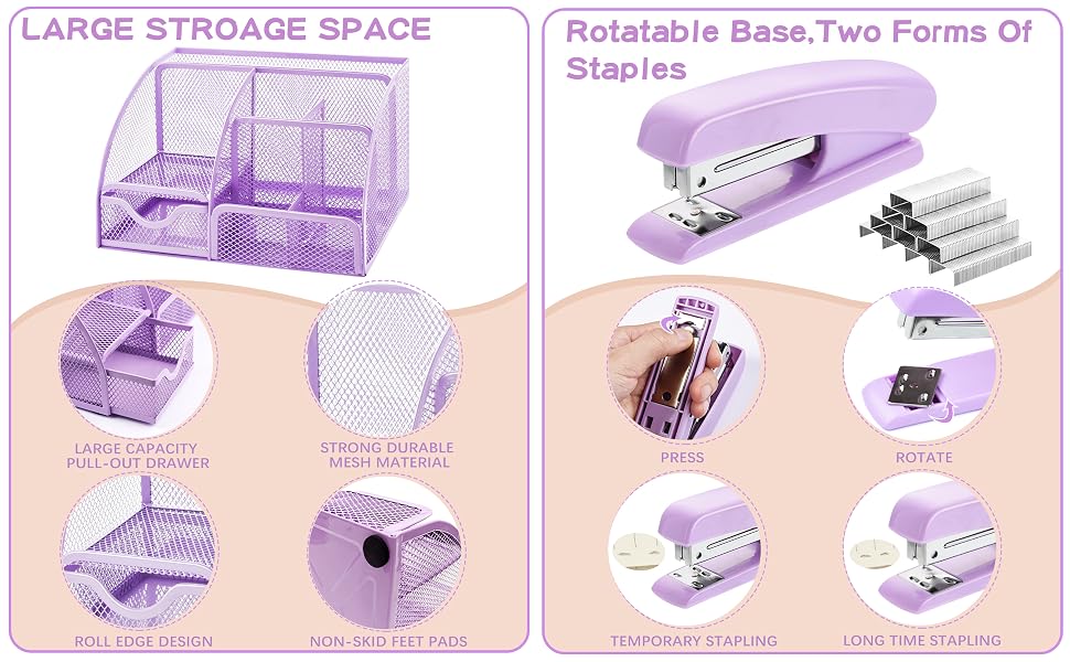 11 Pcs Purple Office Supplies Set