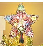 BrizLabs Christmas Star Treetop Lights, 8" 11 Bulbs Reflective Foil Fringe Star Multicolor Lights...