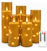 5 Pack Champagne Transparent Acrylic Flameless Taper Candles, Flickering Black Wick LED Candles w...