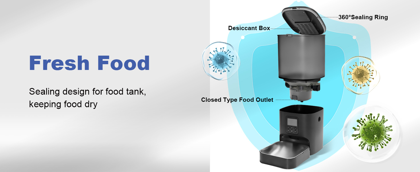 automatic cat feeder with two layer sealing design to keep food fresh