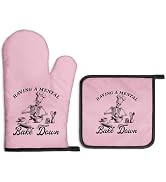 Gkodw Having a Mental Bake Down Pink Oven Mitts and Pot Holders Sets, Funny Skeleton Halloween Ov...