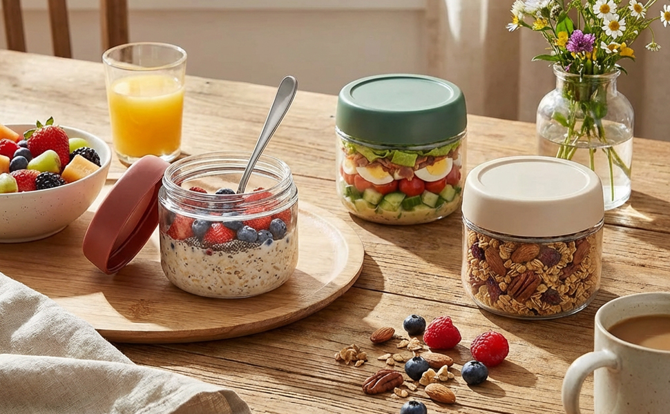 Glass Food Storage Jars Reusable Glass Containers for Meal Prep, Yogurt, Granola & Snacks