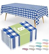 Smiry 8 Packs Gingham Disposable Table Cloth, 54 x 108 Inch Waterproof Plastic Tablecloth, Rectan...