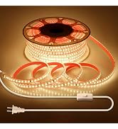 Samsion Outdoor LED Strip Lights Waterproof 100FT Self-Adhesive Warm White AC 110V-120V LED Rope ...
