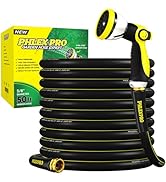 Garden Hose 50FT with 10 Pattern Spray Nozzle - PHLEX PRO Heavy-Duty Premium 5/8'' Rubber 3-Layer...