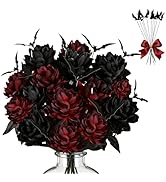 Halloween Flowers Bouquet: Lifelike Burgundy, Red, & Black Flowers & Bats for Indoor & Outdoor Ha...