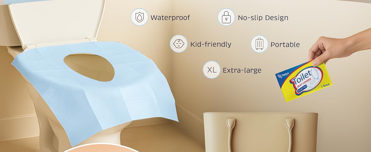 Relyo toilet seat cover, extra-large waterproof design, portable disposable sheet