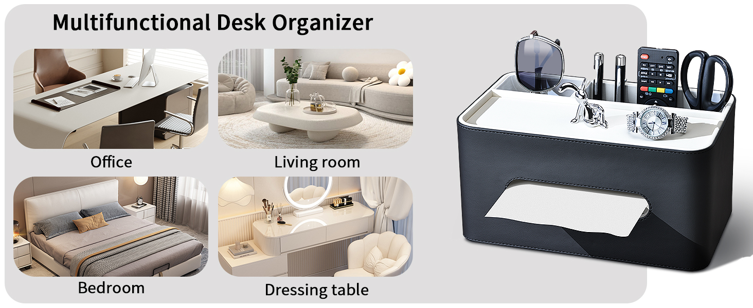 Tissue Box Cover Rectangular Storage Organizer, Multifunctional Remote Control Holder Desk Organizer