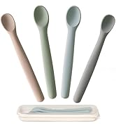 Moonkie Silicone Baby Spoons Set of 4, Toddler Spoons for Self Feeding 6 Months, Two Sizes Feedin...