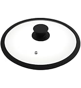 Antrader 9.5 Inch Tempered Glass Lid with Heat Resistant Silicone Rim,Black | Universal Lid for P...