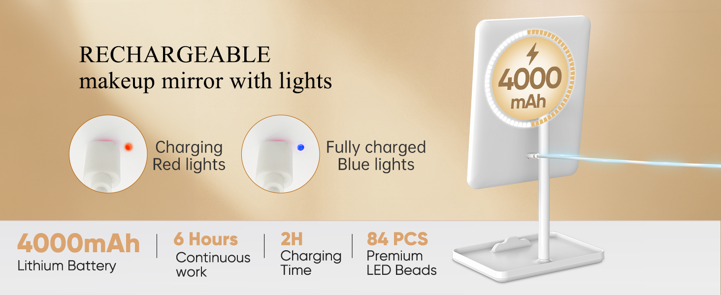 rechargeable makeup mirror with lights