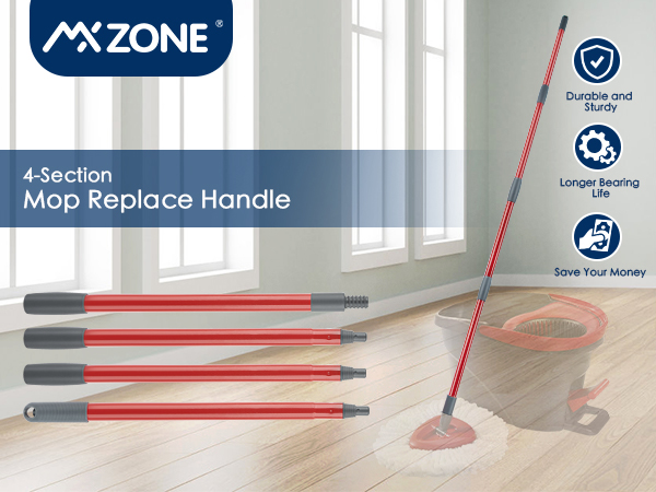 4-Section Spin Mop Replacement Handle