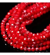 5 Strands 8mm AB Red Color Half Plated Faceted Rondelle Beads, Songxi Glass Beads for Keychain Ma...