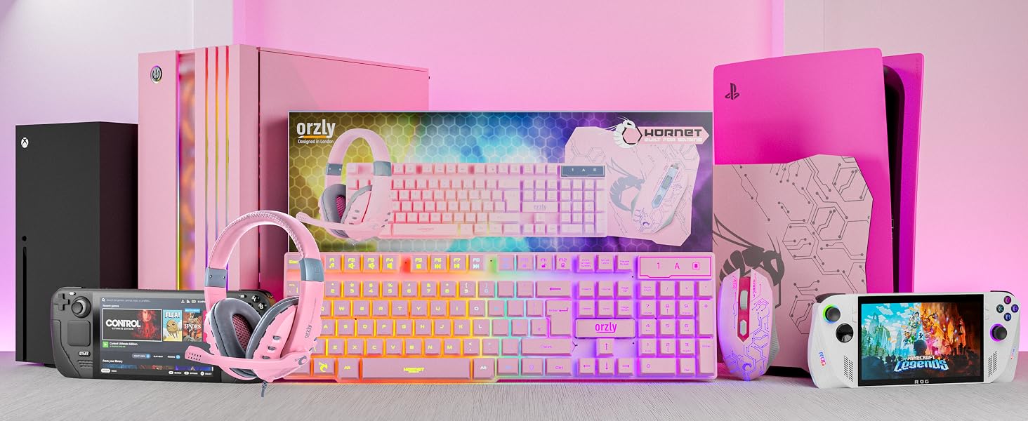 Pink Gaming keyboard and mouse bundle for PS5 Xbox & PC