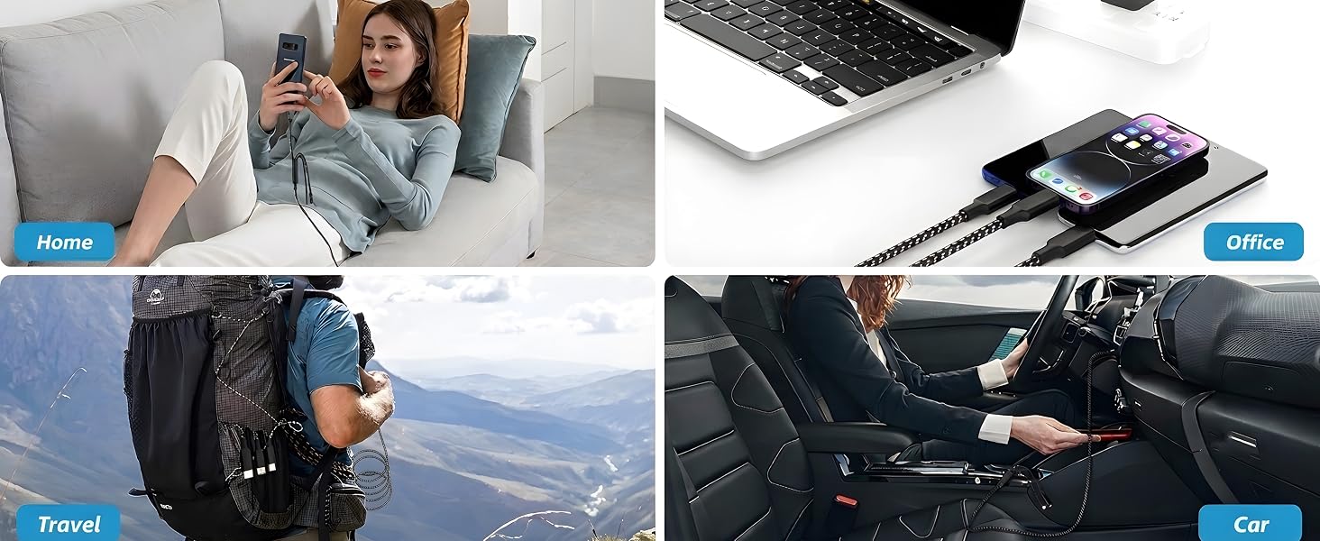 Using universal phone chargers as practical universal car charger on bed sofa or backseat