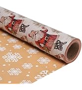 ZINTBIAL Santa Claus Reversible Christmas Wrapping Paper - Holiday Gift Wrap with Snowflake on Ba...
