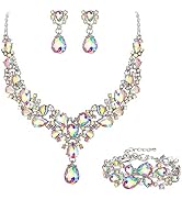 EVER FAITH Austrian Crystal Bridal Bridesmaid Jewelry Sets, Elegant Water Drop Flower Cluster Sta...