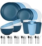 Quatish 48 Piece Plates and Bowls Sets for 6, Unbreakable Dinnerware Sets, Plastic Dish Set for C...