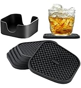 IYYI Silicone Coasters Set of 6, Drink Coasters with Holder, Non-Slip Cup Mat, Deep Tray Absorben...