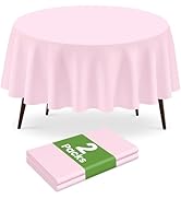 LIKAJON 2 Pack Round Disposable Pink Tablecloth, Pink Plastic Table Cloths for Parties Disposable...