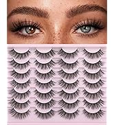 False Eyelashes 14mm Faux 3D Mink Lashes Natural Look Fluffy Cat Eye Wispy Lashes Pack by Kiromir...
