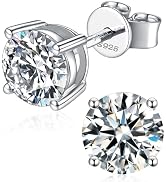 Moissanite Stud Earrings for Women, 925 Sterling Silver Earrings, 18K White Gold Plating earrings...