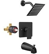 WRISIN Black Shower Faucet Set with Tub Spout, Black Shower Head and Handle Set, 6 Inch Rain Show...