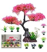 Vectronix Aquarium Decor: 10 Pcs/Set Artificial Plants Tree, Pink Simulation Cherry Blossom Aquat...