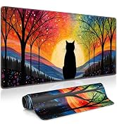 Anime Black Cat Mouse Pad Cute Desk Mat, XXL Large Gaming Mouse Pad Keyboard with Stitched Edges ...