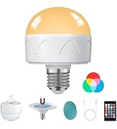 Rechargeable Light Bulbs with Remote E26/E12 Battery Operated Light Bulb 2200mAh, 3 Color Tempera...
