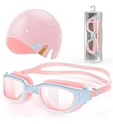 Zeligerstar Kids Swim Goggles with Silicone Swim Cap, Swimming Goggles for Kids 6-14, Anti-Fog UV...