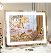 ROLOVE Vanity Mirror with Lights 22"x18", Lighted Makeup Mirror with 10X Magnification, Smart Tou...