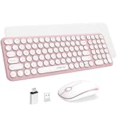 Wireless Keyboard and Mouse Combo, XTREMTEC Cute Compact -Size Pink Retro Round Keycap, Ultra Thi...