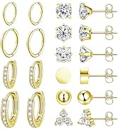 Nunpag 10 Pairs Stainless Steel Stud Earrings Colorful CZ Stud Earrings 20G Stud Earings 8mm 10mm...
