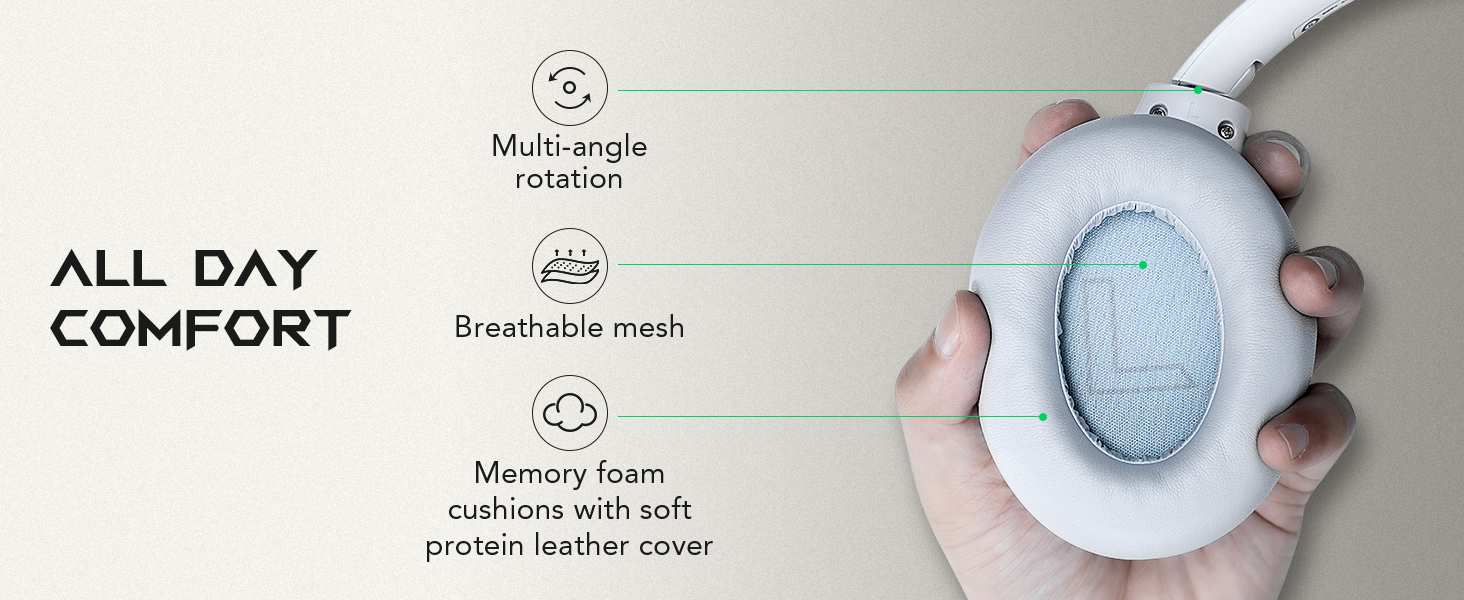 soft rotating earpads, wireless headphones can be used comfortably for all day