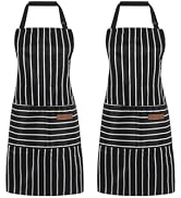 ARBINSON 2 Pack Cooking Aprons Adjustable Bib Apron for Women with 2 Pockets, Kitchen Restaurant ...