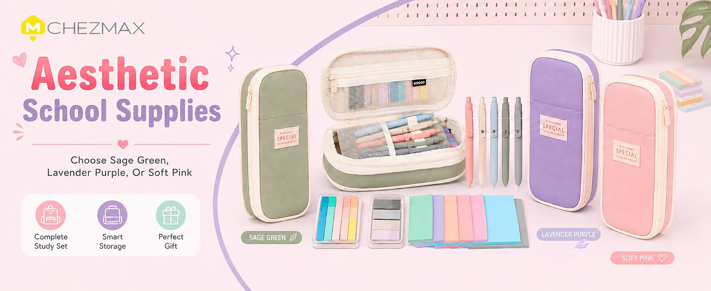 Aesthetic School Supplies with Pencil Pouch - 27Pcs Cute College Essentials Set