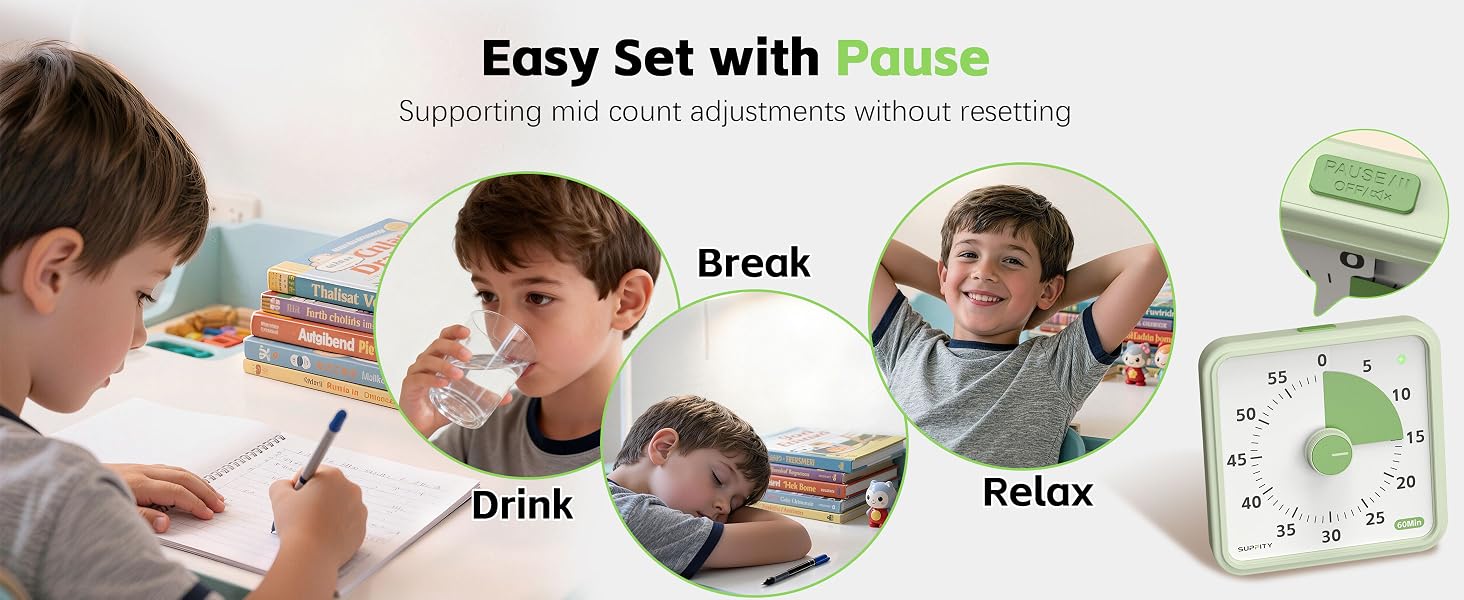 Large visual timer for studying wih pause function