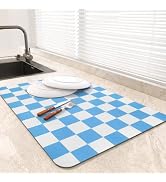 Hotlive Checkered Dish Drying Mats for Kitchen Counter, Blue 16" x 18" | Buffalo Plaid Heat Resis...