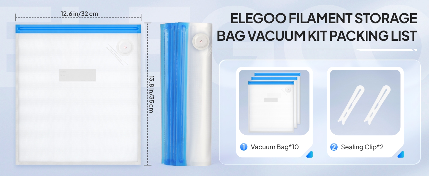 ELEGOO FILAMENT STORAGE BAG VACUUM KIT PACKING LIST