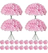 Cherica 100 Pcs Faux Pink Hydrangea Artificial Flowers Bulk, Fake Silk Hydrangea Flowers Heads wi...
