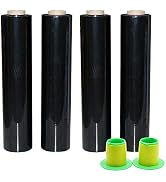 4 Pack Industrial Black Stretch Wrap Film with Plastic Handle 18" 1200ft 72Gauge for Pallet Wrap,...