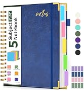 5 Subject Spiral Notebook Journal with Removable Dividers Tabs, 300 Pages Organizer Notebooks for...