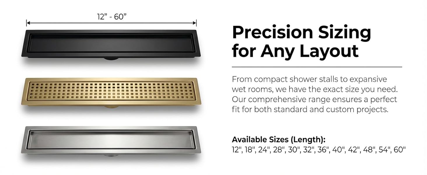 Linear Shower Floor Drain, Brushed Gold 24 Inch 304 Stainless Steel Bathroom Drains Kit