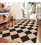 Checkered 3x5 No Shed Jute Rug: Machine Washable Non Slip Rugs Entryway Front Porch Kitchen - Doo...