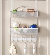 Aimeaihe Over The Door Hooks Organizer, Over Door Storage with 12 Coat Hooks and 2 Mesh Basket, B...